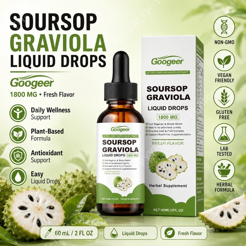 Herbal Wellness In - サワーソップ・グラビオラの葉と果実の液体ドロップ、ビタミンB1とミントエキス配合のハーブブレンド、毎日の健康維持サポート用、60mL